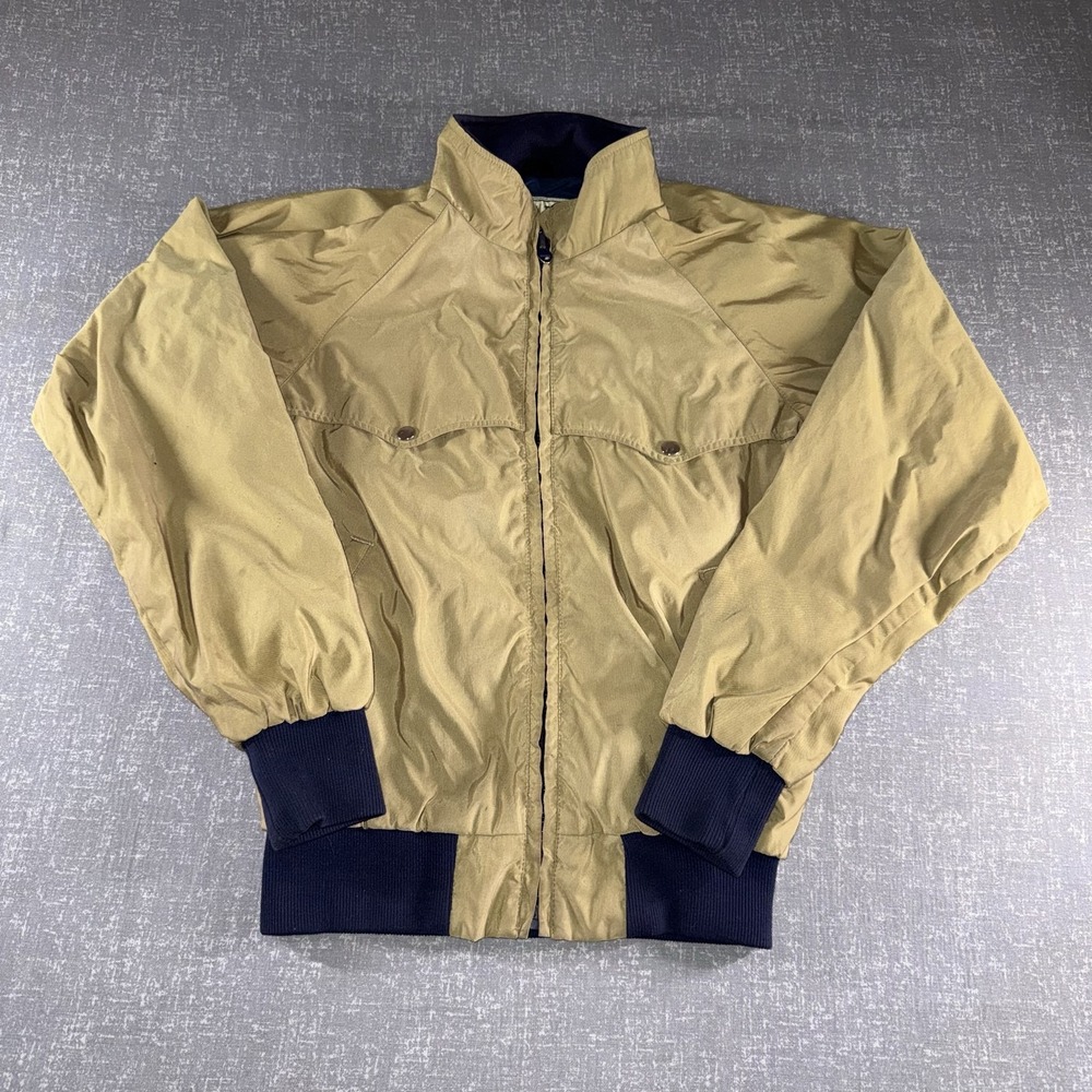 Vintage L.L. Bean Jacket Mens Small Beige Nylon Bomber Rib Knit Cuffs 80s 90s